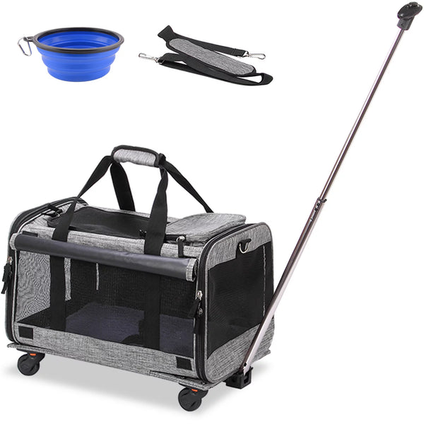 Airline Approved Rolling Pet Carrier for Small to Medium Dogs & Cats - Telescopic Handle & Wheels, Grey