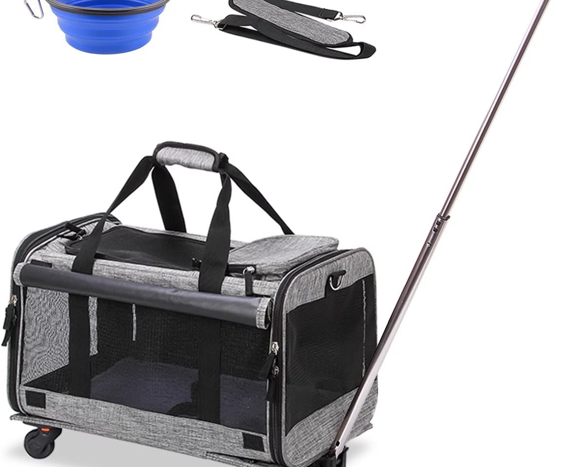 Airline Approved Rolling Pet Carrier for Small to Medium Dogs & Cats - Telescopic Handle & Wheels, Grey
