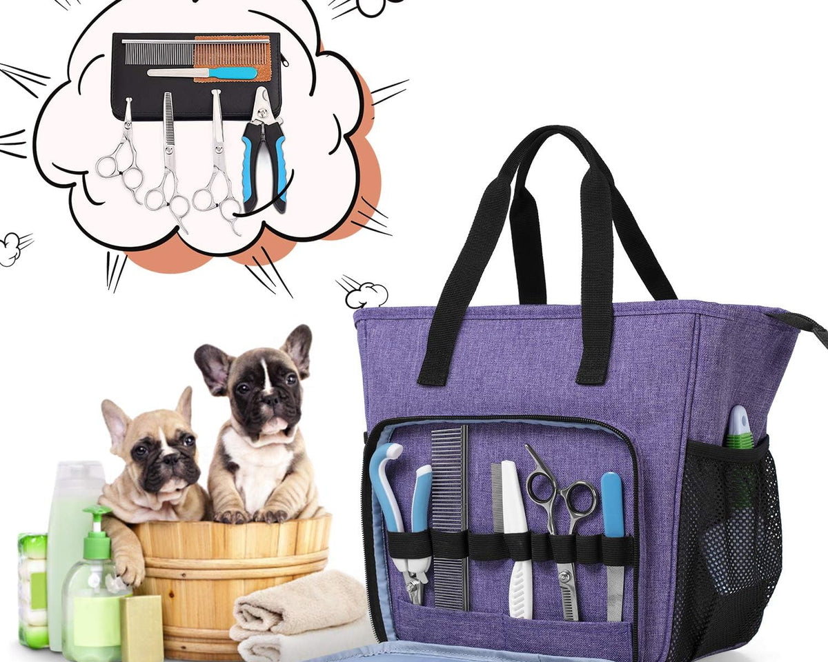 Stylish Purple Professional Pet Grooming Tote - Ultimate Organizer for Shears, Deshedding Tools, Towels, Shampoo & More!