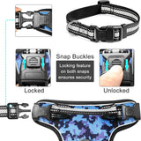 Adjustable No-Pull Dog Harness with Reflective Oxford Vest and Collar, Featuring Front/Back Leash Clips and Easy Control Handle for All Dog Sizes