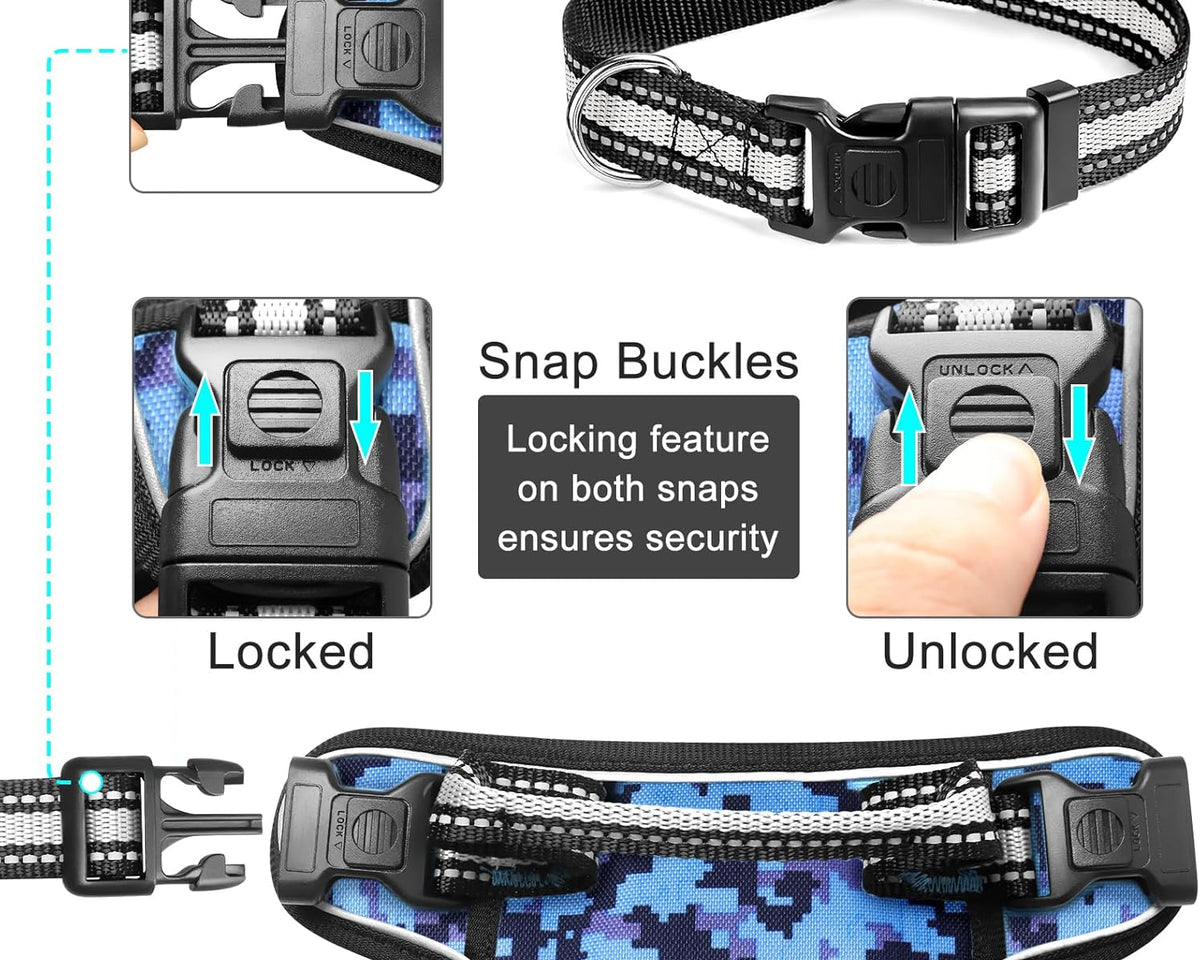 Adjustable No-Pull Dog Harness with Reflective Oxford Vest and Collar, Featuring Front/Back Leash Clips and Easy Control Handle for All Dog Sizes