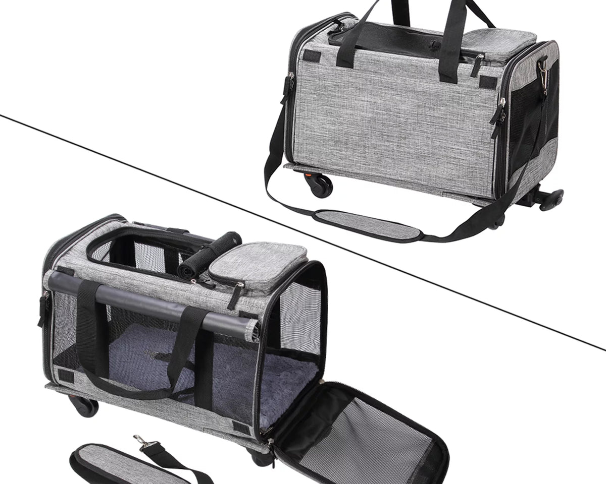 Airline Approved Rolling Pet Carrier for Small to Medium Dogs & Cats - Telescopic Handle & Wheels, Grey