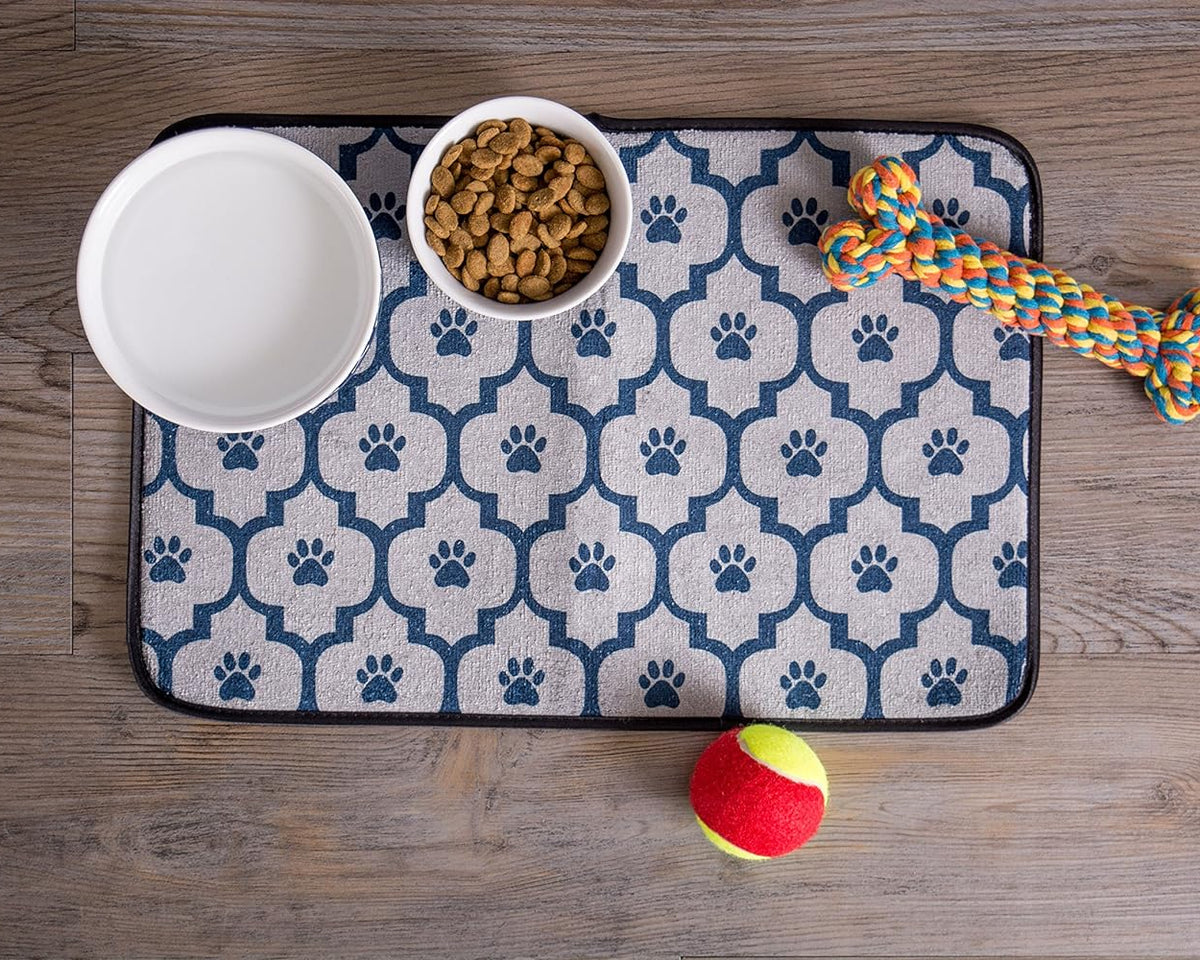 Paw & Patch Nautical Blue Small Ceramic Pet Bowl for Dogs and Cats - 4.25" x 2" with Non-Slip Base