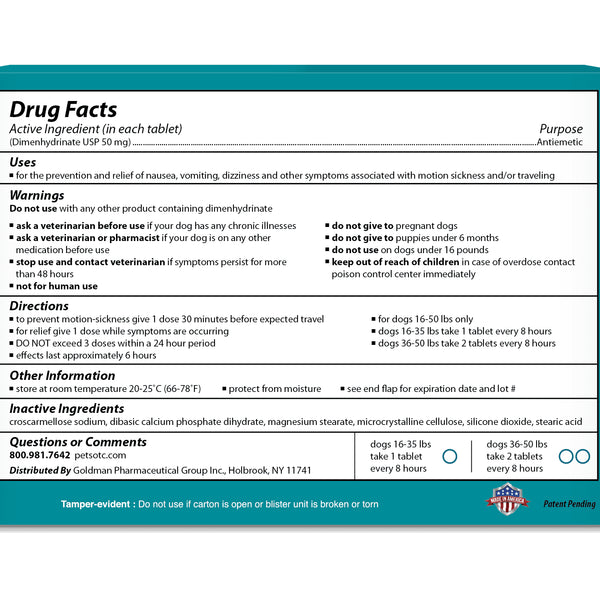 Effective Anti-Motion Sickness Relief for Medium Dogs - 20 Caplets for Disorientation and Dizziness