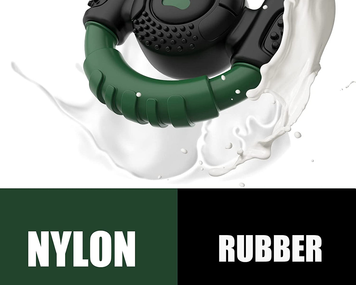 Durable Squeaky Dog Chew Toy - Rubber Steering Wheel Design for Medium and Large Breeds (Green)