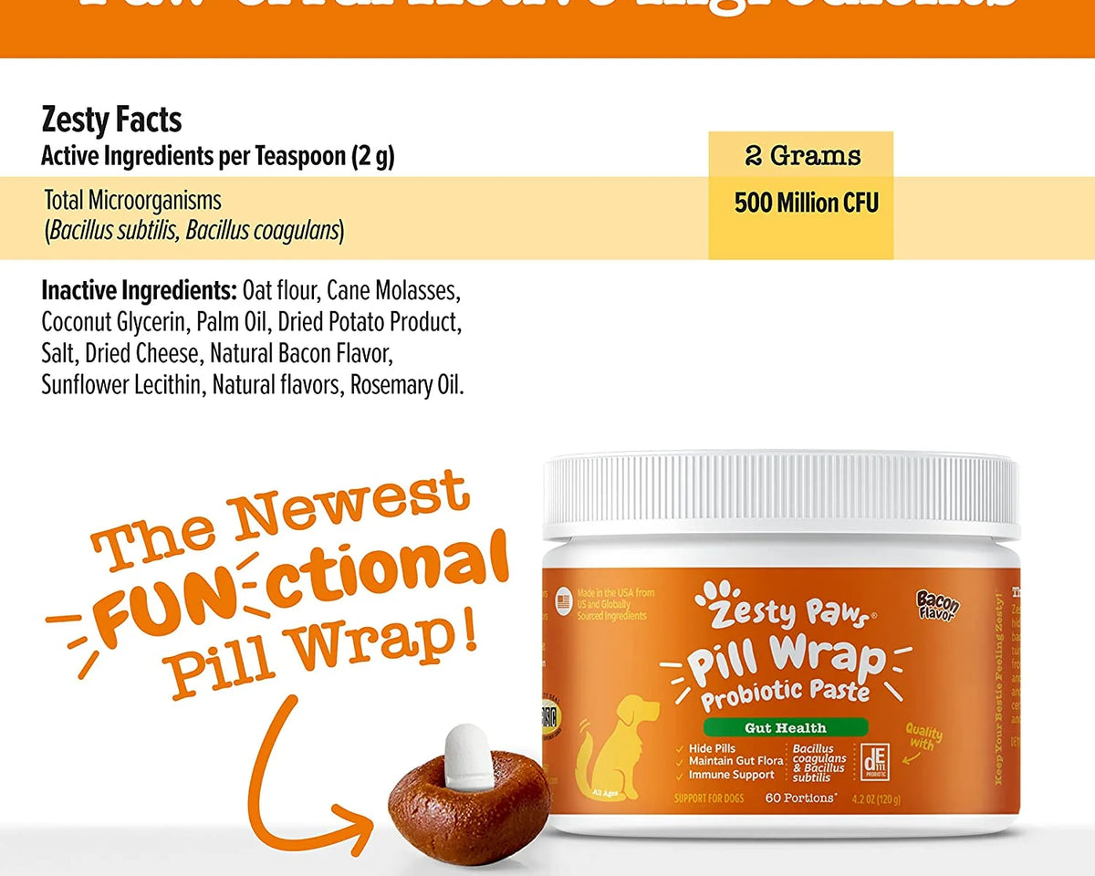 Bacon-Flavored Probiotic Pill Wrap Paste for Dogs - 45 Count Dry Training Treats