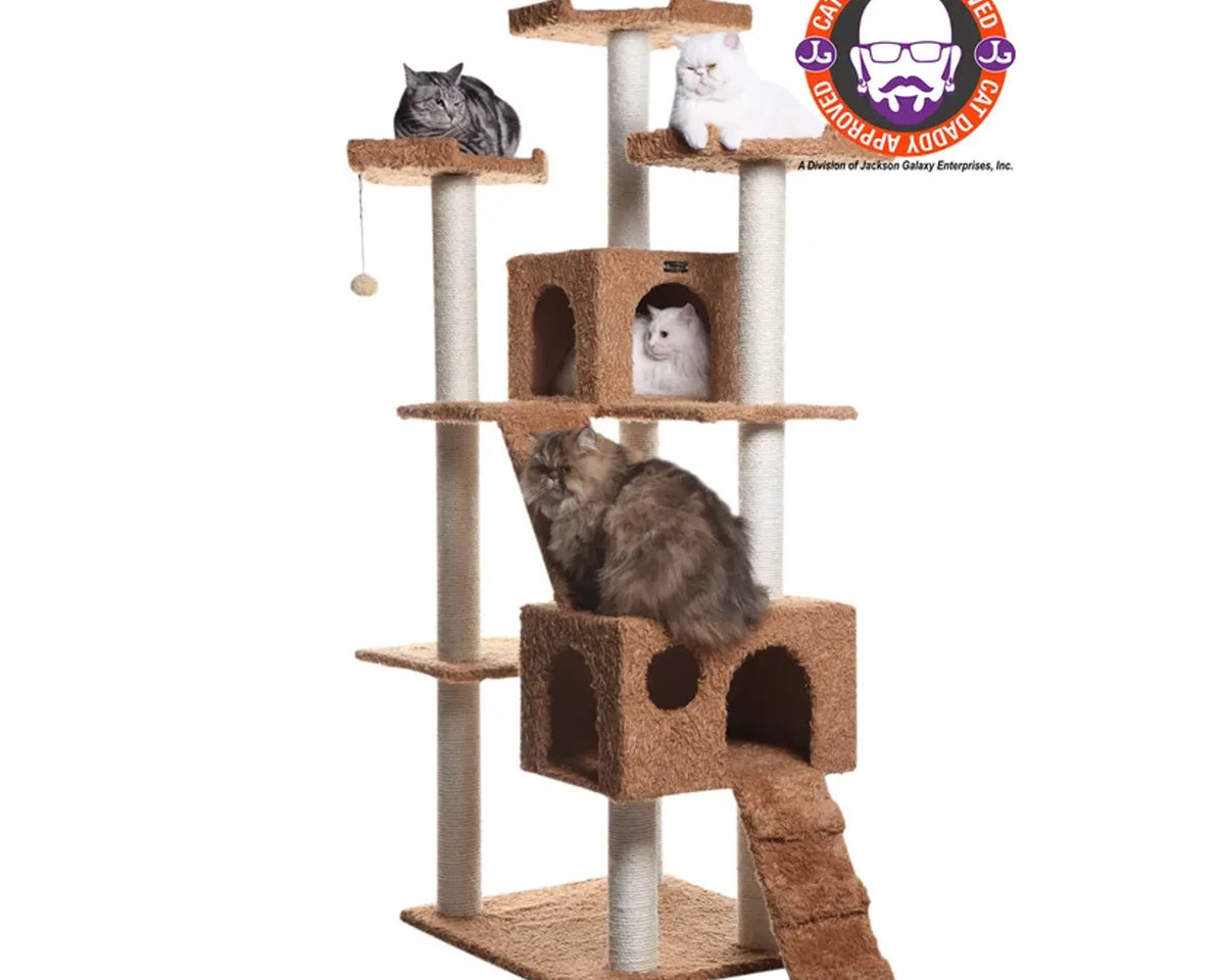 Real Wood 74" Multi-Level Cat Tree Large Cat Play Furniture