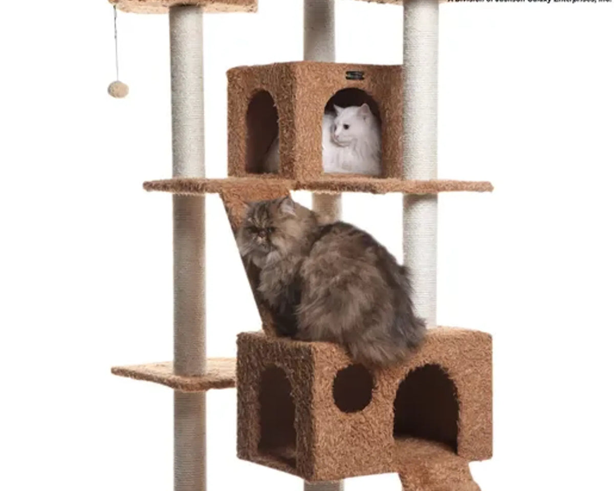 Real Wood 74" Multi-Level Cat Tree Large Cat Play Furniture