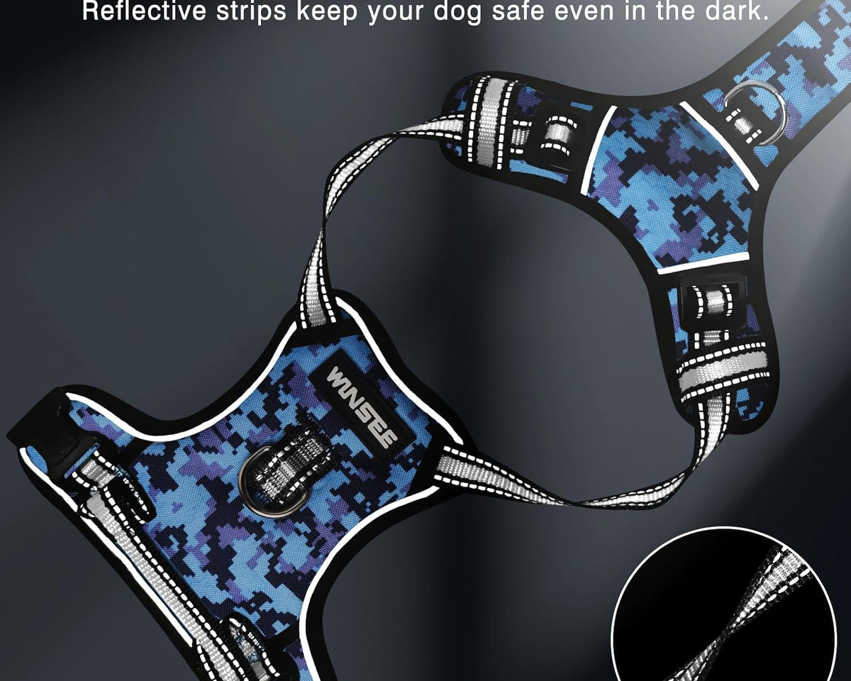 Adjustable No-Pull Dog Harness with Reflective Oxford Vest and Collar, Featuring Front/Back Leash Clips and Easy Control Handle for All Dog Sizes