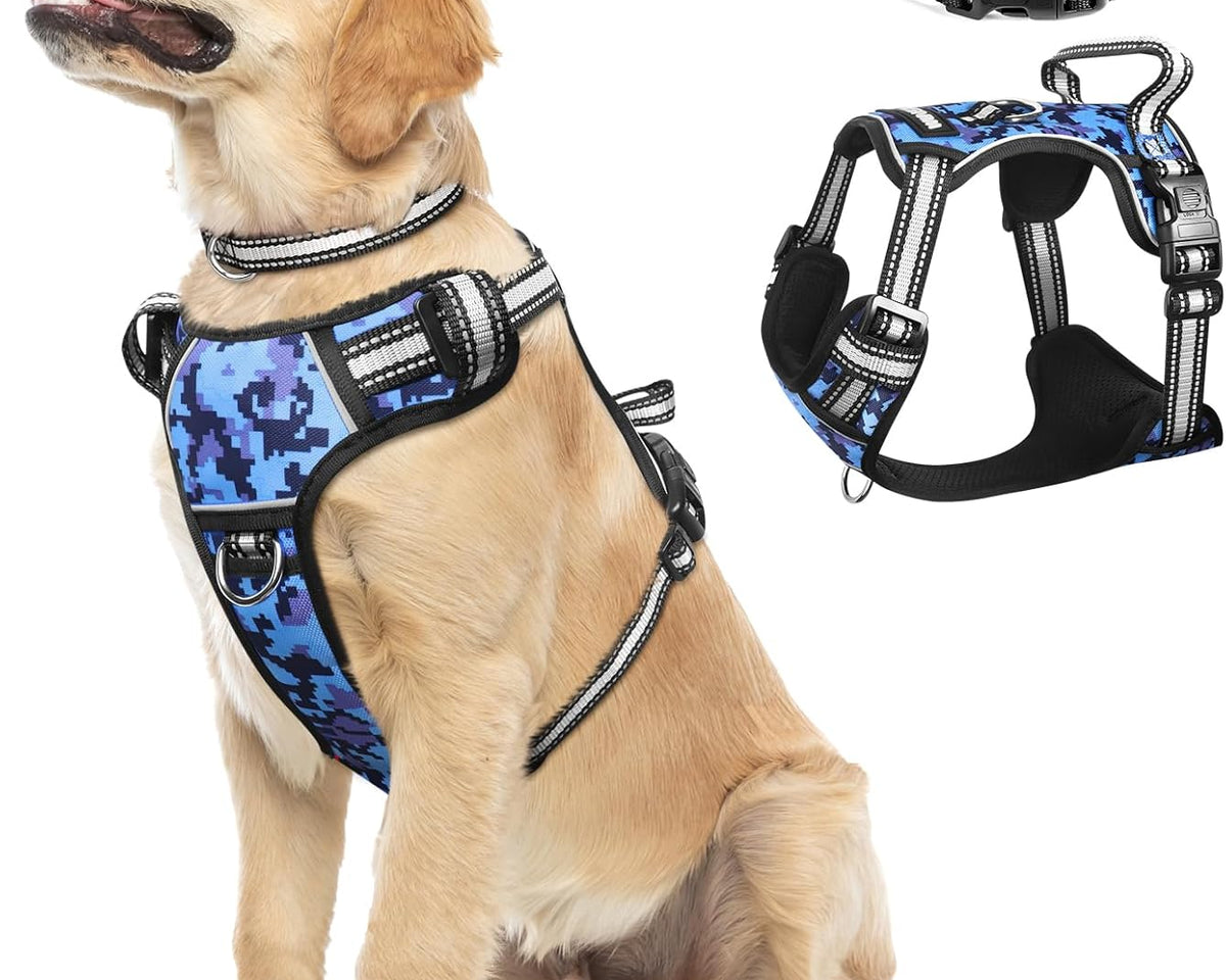 Adjustable No-Pull Dog Harness with Reflective Oxford Vest and Collar, Featuring Front/Back Leash Clips and Easy Control Handle for All Dog Sizes