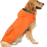 Stylish Reversible Camo & Orange Dog Raincoat - Hooded Slicker Poncho for Small, Medium & Large Dogs - Size L