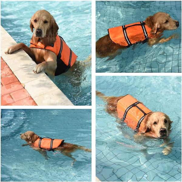 Premium Adjustable Dog Life Jacket - Reflective Safety Vest for All Sizes (Orange, Size L)