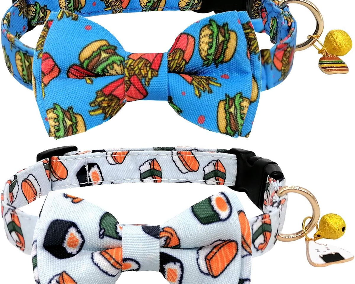 2 Packs Adjustable Dog Collar with Bells and Charm Safety Buckle 