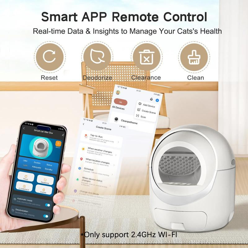 Automatic Self-Cleaning Cat Litter Box with App Control, Odor Elimination, Safety Features, and Includes Garbage Bags (Requires 2.4G Wi-Fi)