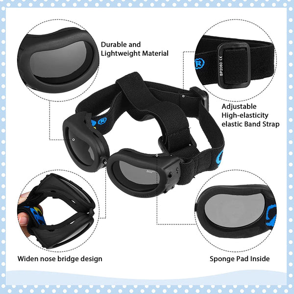 Protective Dog Helmet & UV Sunglasses Set - Adjustable Padded Motorcycle Gear for Small Dogs (Black, Size S)