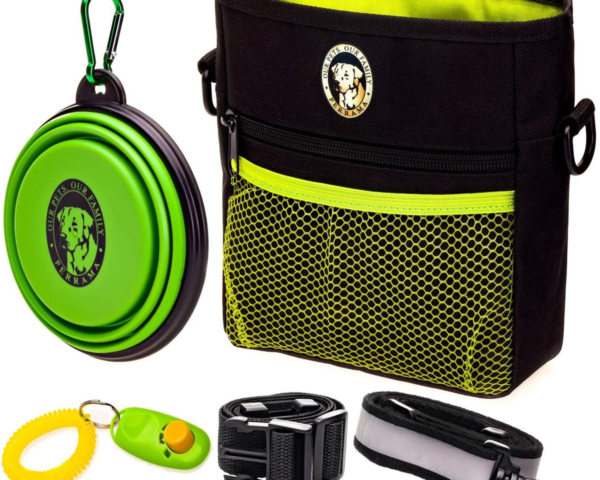 Premium Dog Treat Pouch with Clicker & Collapsible Bowl - Adjustable Reflective Straps for Training Success!