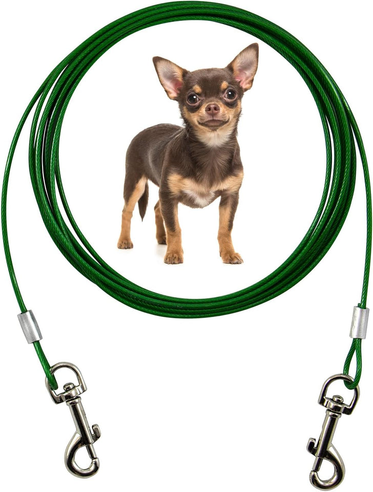 Zinco 10 Ft Heavy Duty Dog Tie Out Cable - Perfect for Small Breeds Up to 20 lbs - 360° Rotating Swivel for Training, Camping, and Backyard Fun - Vibrant Green