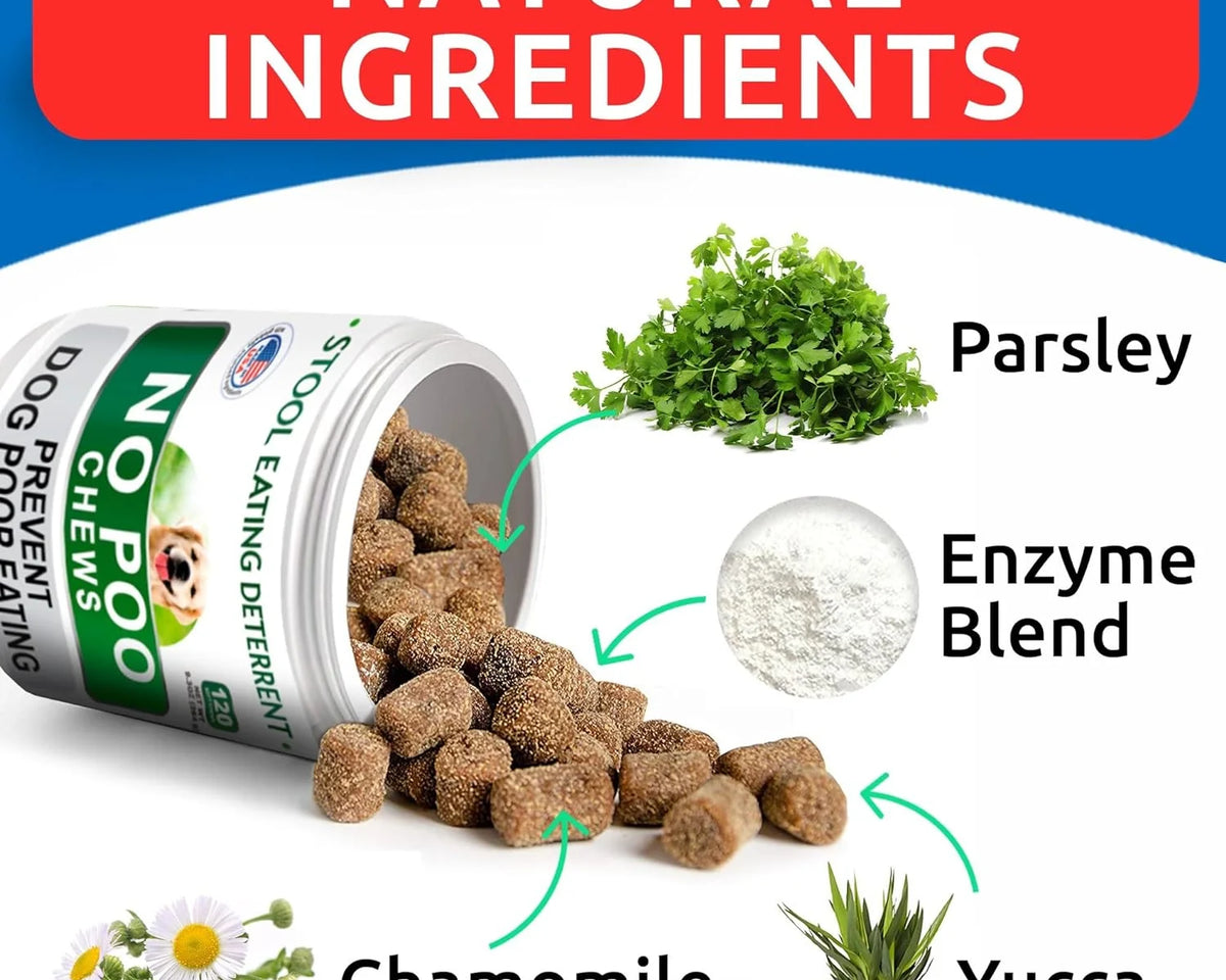 No Poo Treats - Effective Coprophagia Solution for Dogs - Probiotics & Enzymes for Digestive Health & Fresh Breath - Made in USA - 180 Chews