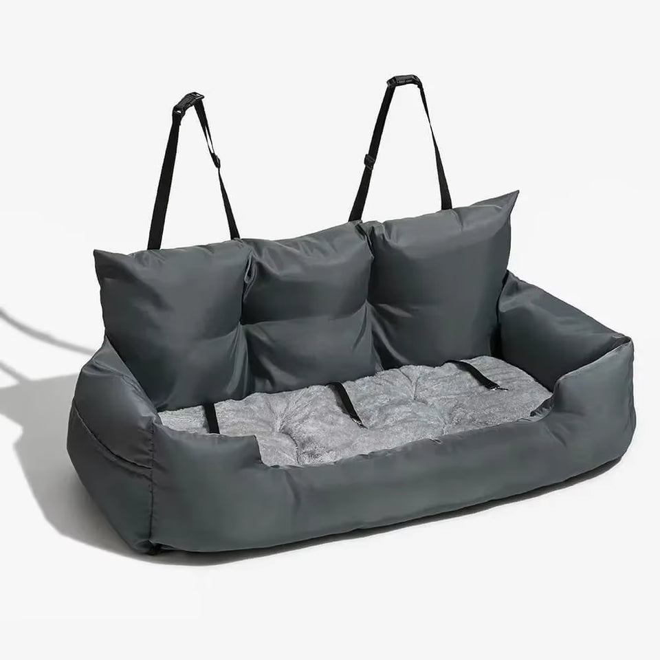 Ultimate Travel Bolster Car Seat Bed for Dogs & Cats - Safe & Comfortable Pet Carrier with Backseat Cover