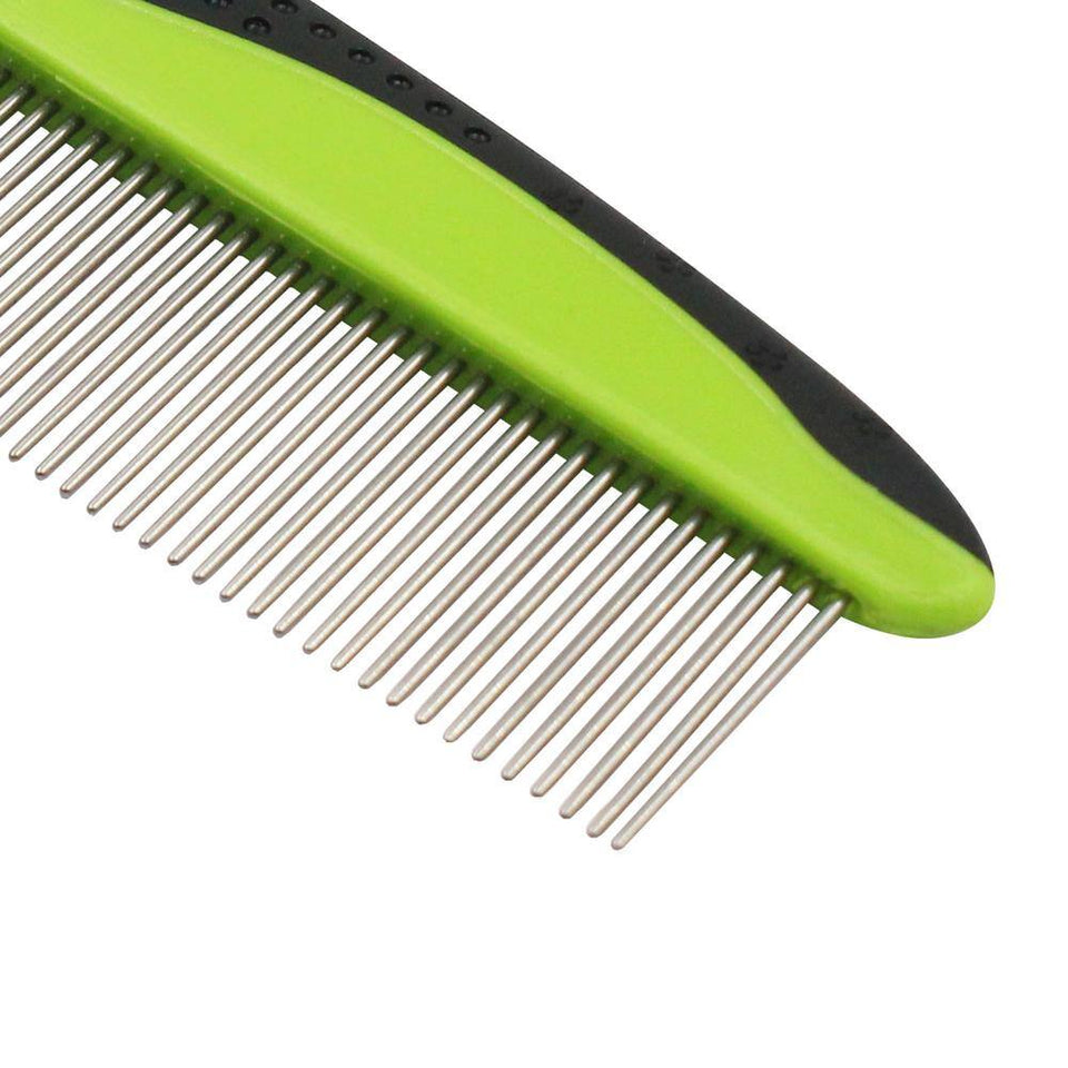Grip Ease Dual-Sided Pet Grooming Comb - Wide & Narrow Teeth - Green
