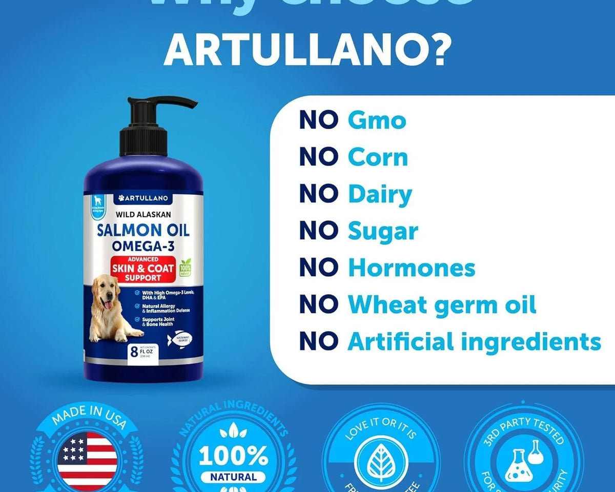 Premium Wild Alaskan Salmon Oil for Dogs - 8 FL OZ Omega 3 Fish Oil with Natural EPA