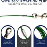 Zinco 10 Ft Heavy Duty Dog Tie Out Cable - Perfect for Small Breeds Up to 20 lbs - 360° Rotating Swivel for Training, Camping, and Backyard Fun - Vibrant Green