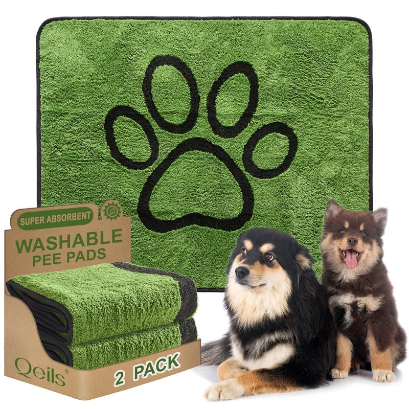 Qeils Reusable Washable Dog Pee Pads - 2 Pack Super Absorbent Potty Training Solution for Floors, Couches, Beds, and Crates - 36" x 41" with Soft Green Long Wool