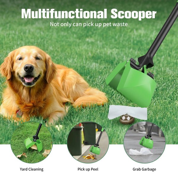 Ultimate Dog Pooper Scooper - Foldable 32" Long Handle with Bags & Attachment - Perfect for All Dog Sizes - Green