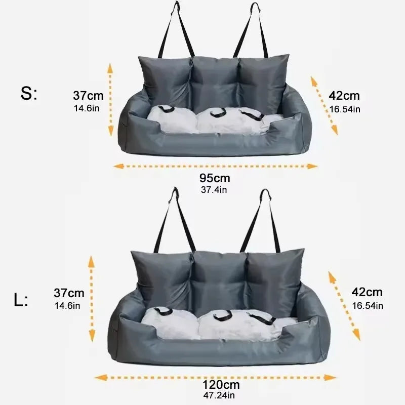 Premium Waterproof Dog Car Seat & Bed - Portable Travel Pet Carrier for Backseat