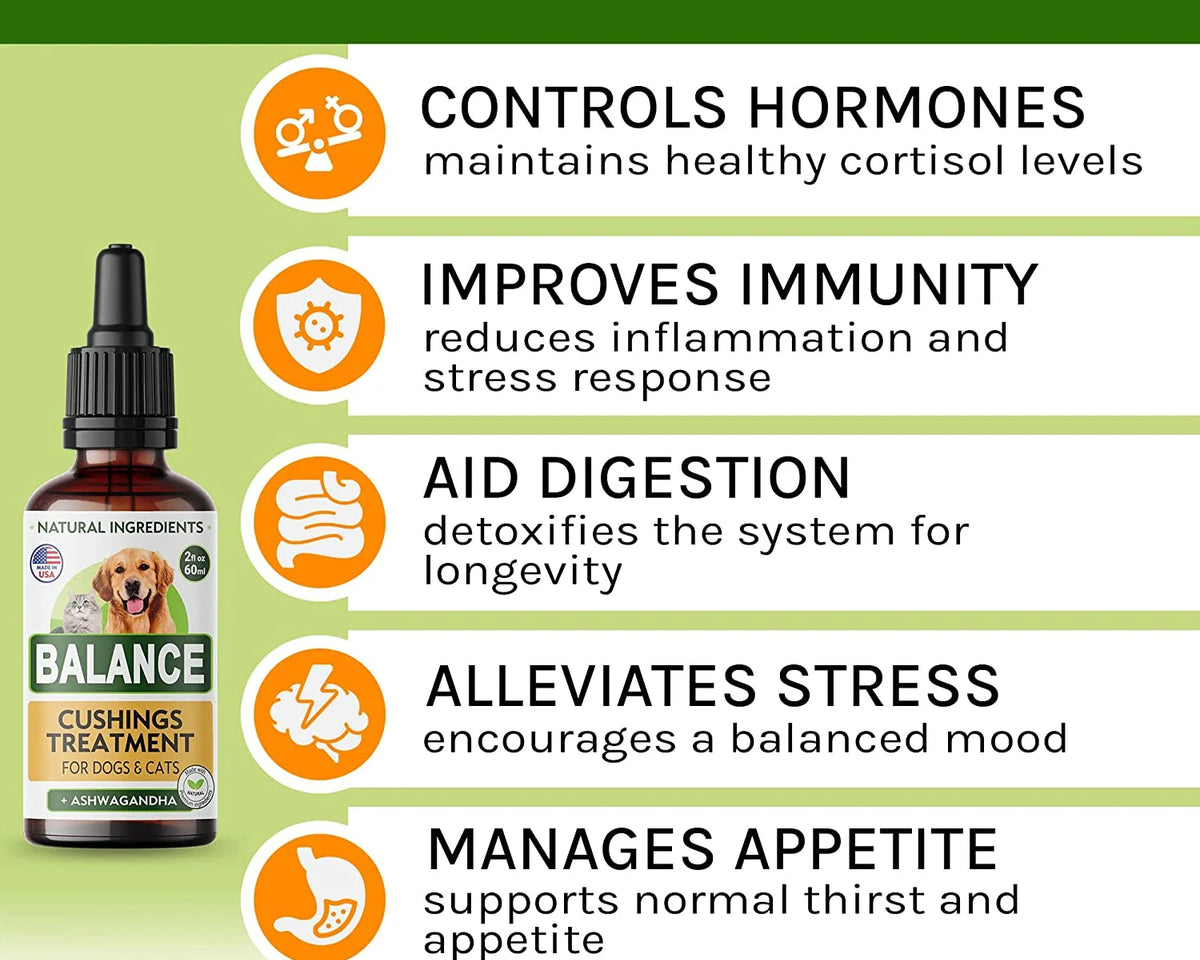 Adrenal Balance for Dogs and Cats - Natural Cushings Treatment with Ashwagandha, Licorice Root & Rhodiola Rosea - 2Oz Harmony Herbal Drops for Optimal Pet Health