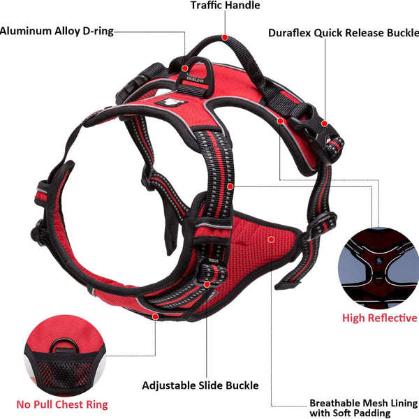 Truelove Adjustable No-Pull Reflective Dog Harness - Comfortable Control Vest in Purple, Size S