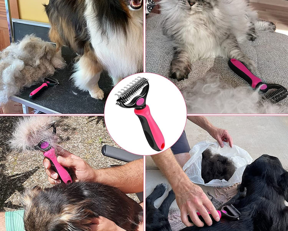 Ultimate Pet Grooming Brush - Double-Sided Deshedding & Dematting Tool for Dogs & Cats - Effortless Undercoat Rake Comb for a Healthy, Shiny Coat