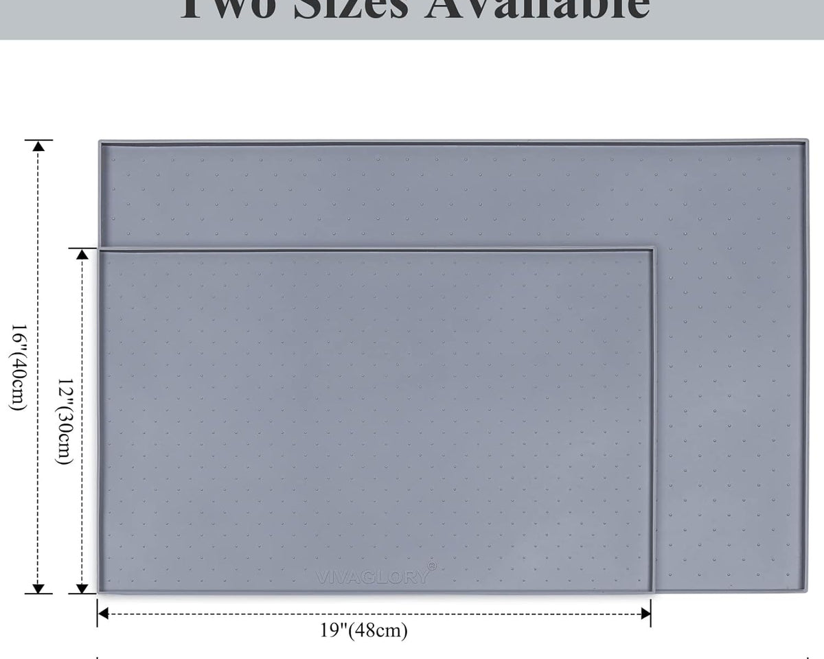 Large Waterproof Non-Slip Silicone Feeding Mat for Dogs and Cats with Raised Edge, Anti-Mess Placemat for Food and Water, Grey (24" x 16")