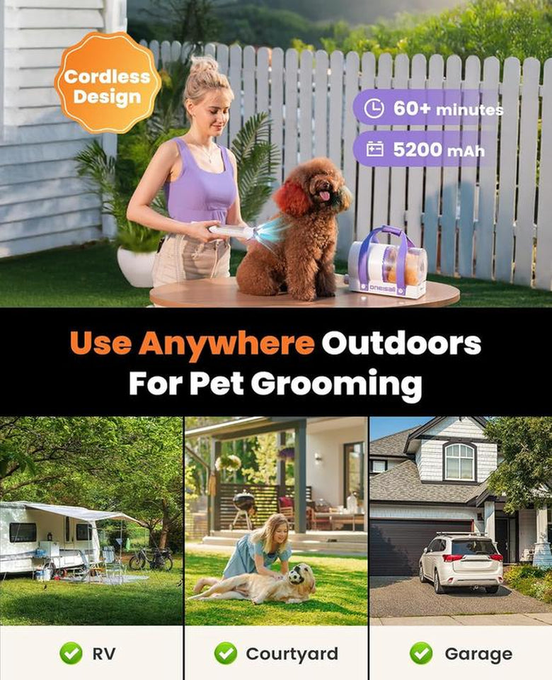 Comfy C1 Cordless Smart Pet Grooming Vacuum with Quiet Operation, Integrated Pet Clipper and Nail Grinder, 2L Dust Cup, and Four Grooming Tools for Effective Shedding and Home Cleaning