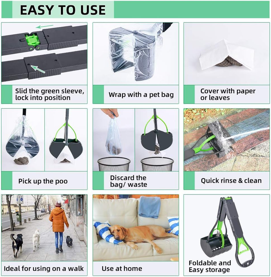 Ultimate Heavy-Duty Dog Pooper Scooper with 31.5-Inch Handle - Perfect for All Dog Sizes, Includes Waste Bags, Portable & Durable for Grass and Gravel Cleanup