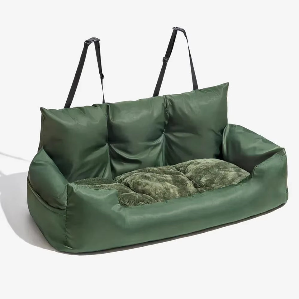 Ultimate Travel Bolster Car Seat Bed for Dogs & Cats - Safe & Comfortable Pet Carrier with Backseat Cover