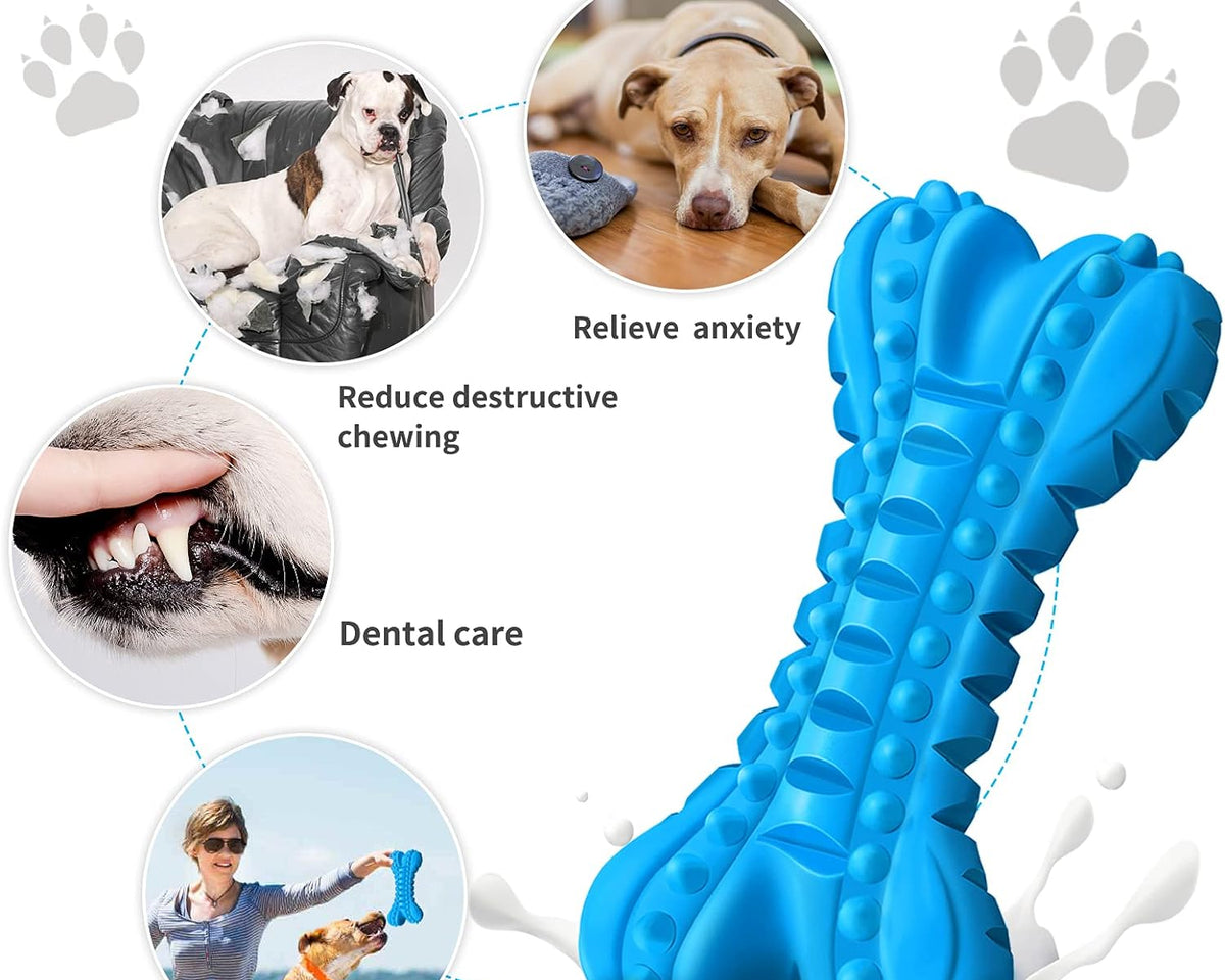 Durable Indestructible Dog Toys for Aggressive Chewers - Squeaky Chew Bones for Large Breeds, Tough Natural Rubber Puppy Chews for Effective Dental Care