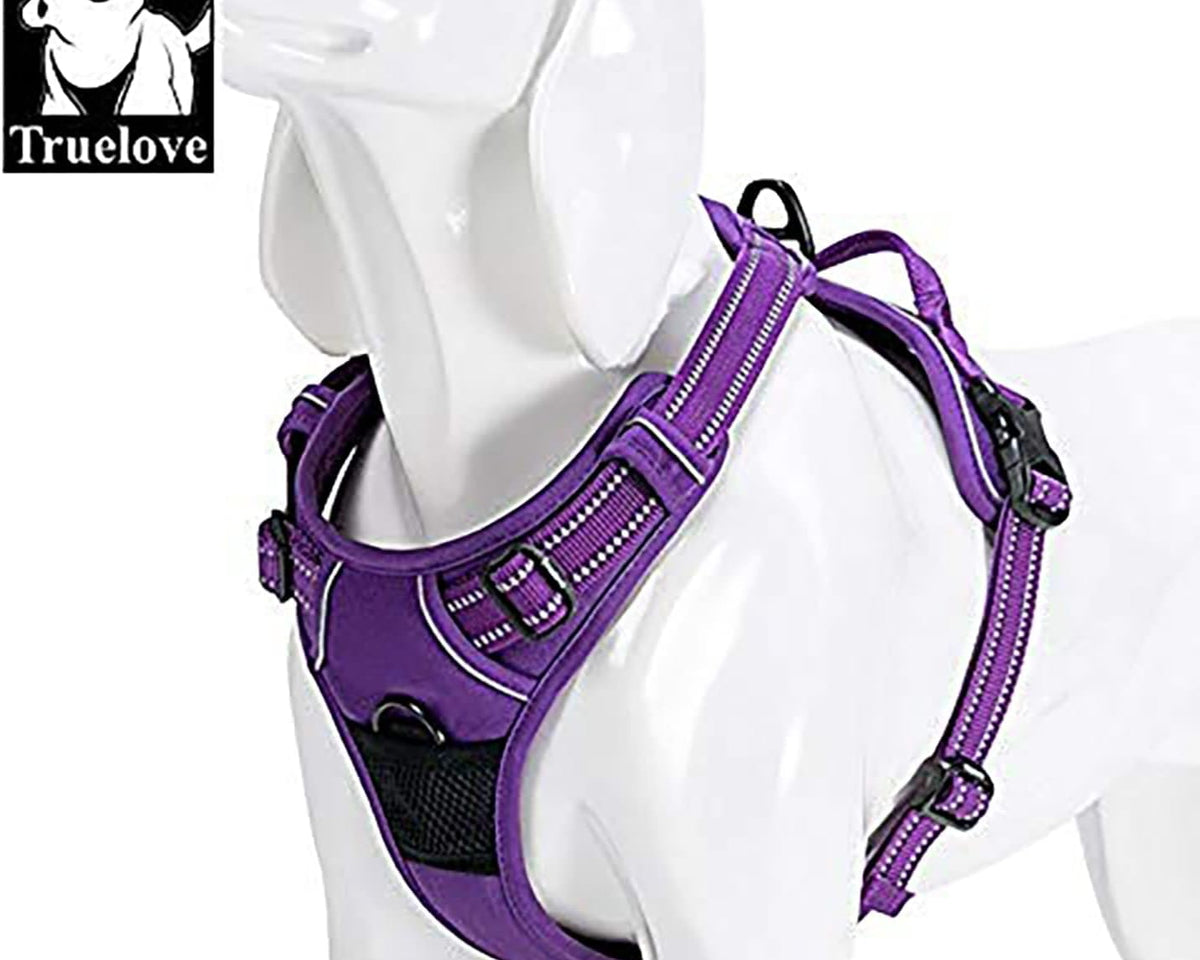 Truelove Adjustable No-Pull Reflective Dog Harness - Comfortable Control Vest in Purple, Size S