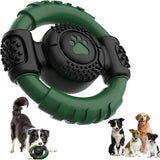 Durable Squeaky Dog Chew Toy - Rubber Steering Wheel Design for Medium and Large Breeds (Green)