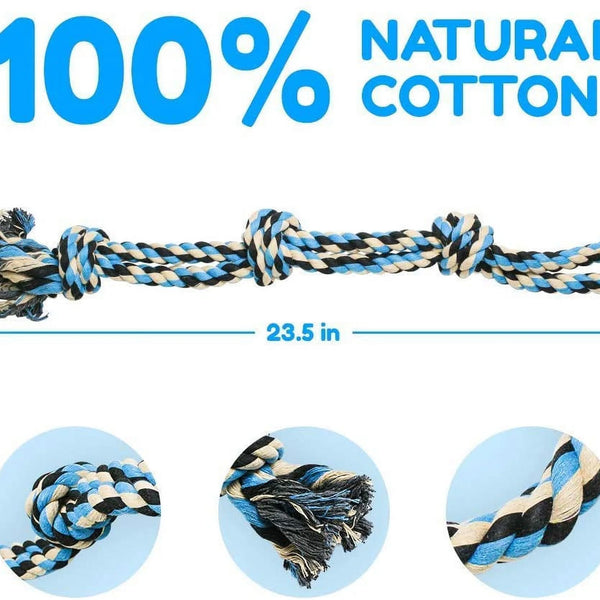 Durable Blue Twisted Rope Dog Toy with 3 Knots - Perfect for Interactive Play!