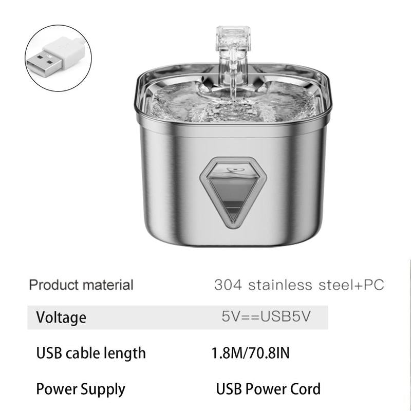 2.5L Stainless Steel Pet Water Dispenser - Large Capacity Pet Drinking Fountain for Dogs and Cats
