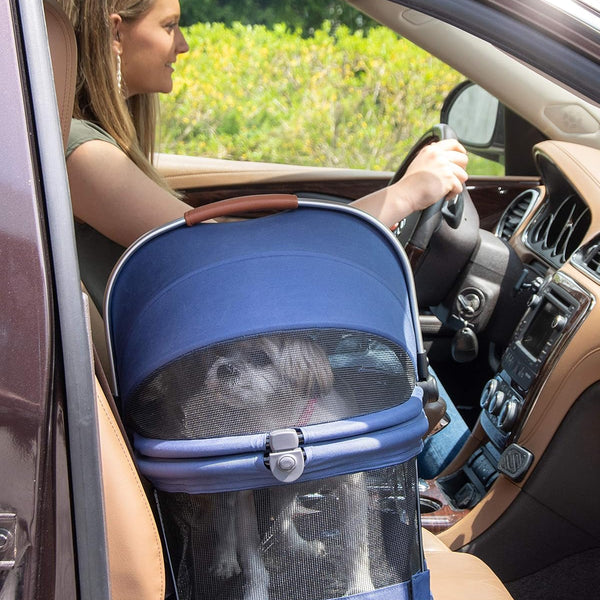 Ultimate No-Zip 360° Pet Safety Carrier & Car Seat for Small Dogs & Cats - 20-Inch, Navy