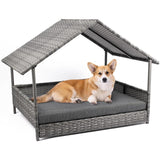  Elevated Rattan Dog Bed with Canopy