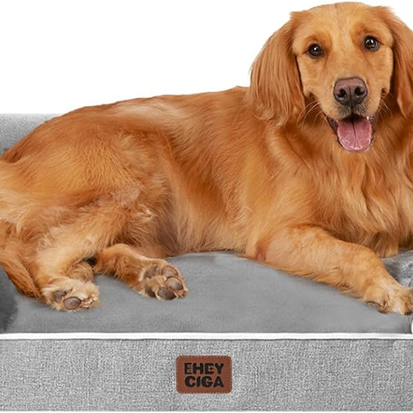 Orthopedic Dog Beds for Extra Large Dogs 44X32Inch, Waterproof Memory Foam XL Pet Bed with Sides, Non-Slip and Egg-Crate Foam Big Dog Couch Bed with Washable Removable Cover, Grey