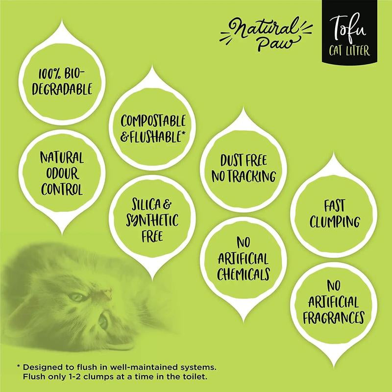 Natural Paw Tofu Cat Litter Pellets - Flushable, Lightweight, Dust-Free, Clumping, Odor Absorbent Refill Bag (Unscented, 4.5 lbs)