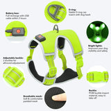 USB Rechargeable LED Dog Harness with Reflective Strips - Adjustable Medium Comfort Fit (Green)