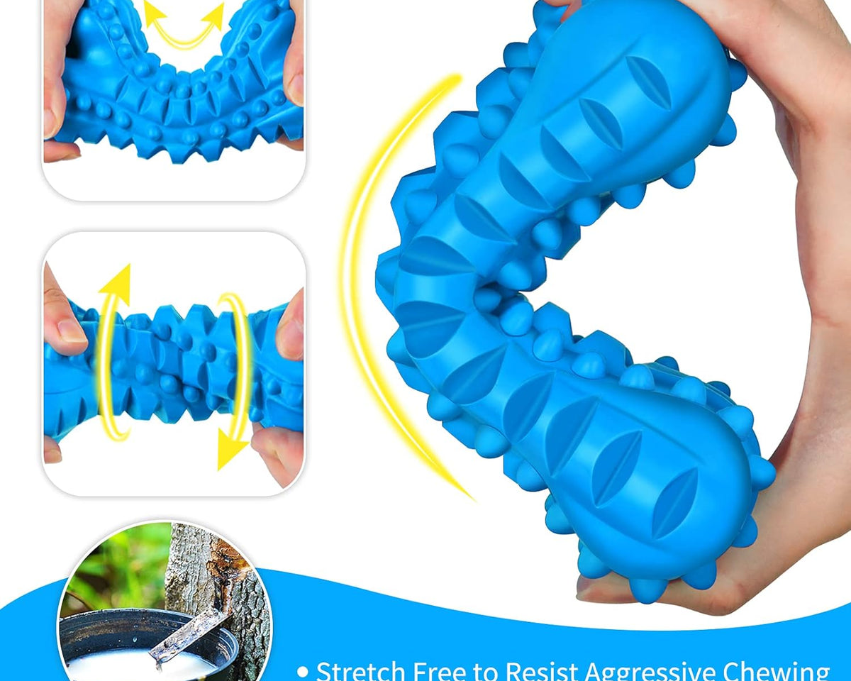 Durable Indestructible Dog Toys for Aggressive Chewers - Squeaky Chew Bones for Large Breeds, Tough Natural Rubber Puppy Chews for Effective Dental Care