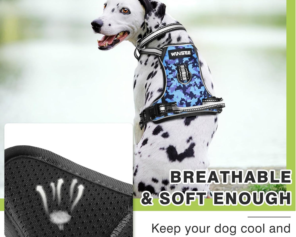 Adjustable No-Pull Dog Harness with Reflective Oxford Vest and Collar, Featuring Front/Back Leash Clips and Easy Control Handle for All Dog Sizes