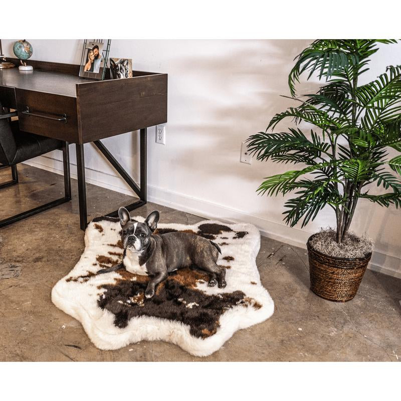 Puprug Premium Orthopedic Memory Foam Dog Bed with Faux Fur in Animal Print, 55" L x 50" W, Brown Cowhide