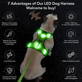 USB Rechargeable LED Dog Harness with Reflective Strips - Adjustable Medium Comfort Fit (Green)